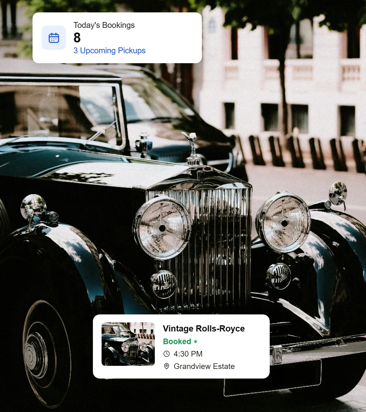 Vintage Rolls-Royce booking dashboard